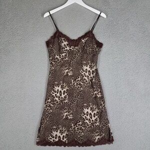 Soma Sleep Dress Women's Medium Leopard Print Nightie Lace Trim Comfort Brown